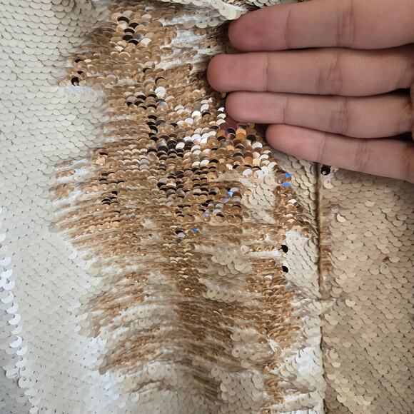 Anthropologie Hei Hei Cream Gold Sequin Pant Large Holiday NYE Pull On Bottom - Picture 6 of 7